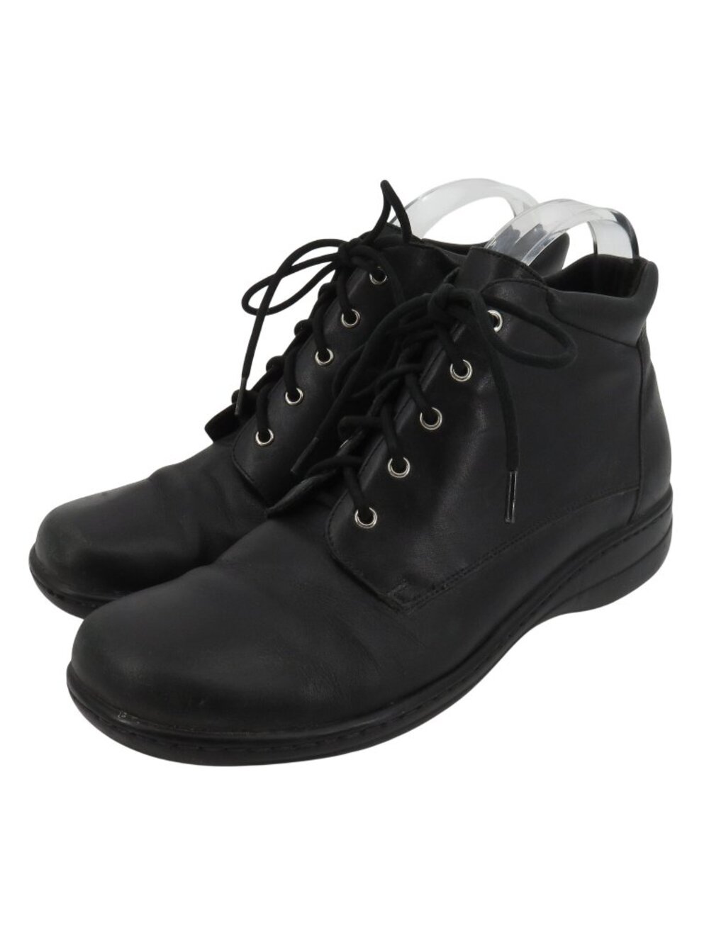 Naturalizer Women 8 M Solid Black Leather Lace Up Flat Ankle Boots Booties Shoes